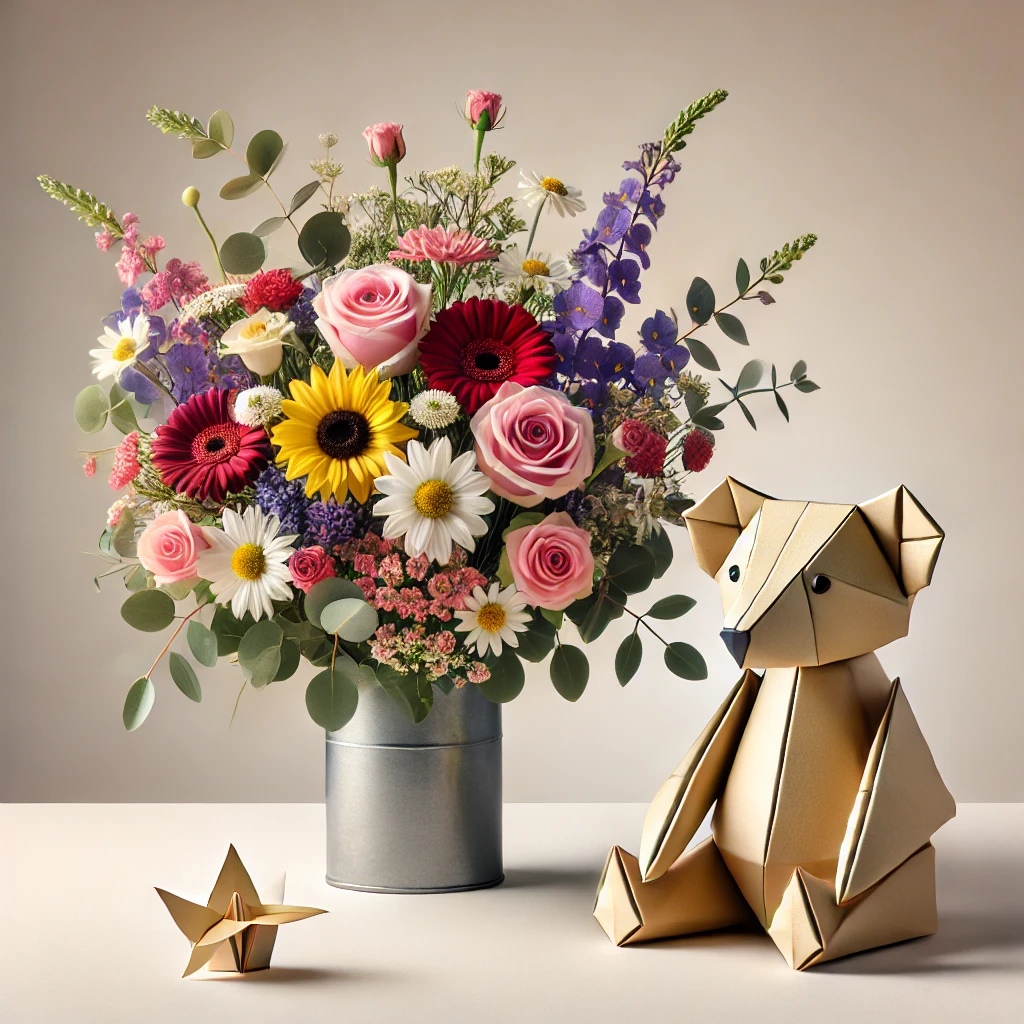OSITO DE ORIGAMI Y FLORES